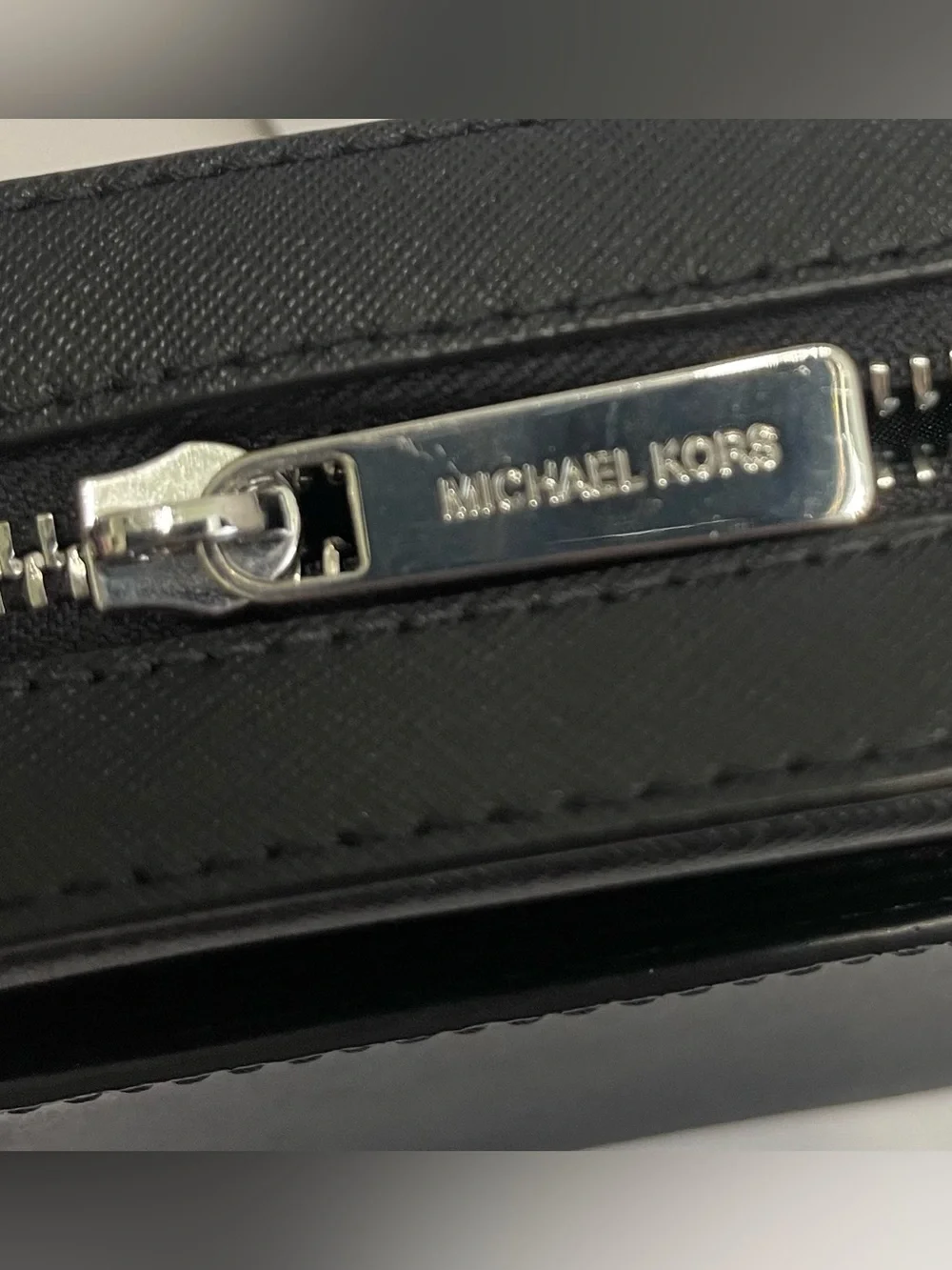 MICHAEL KORS Black Saffiano Crossbody with Silver Chain